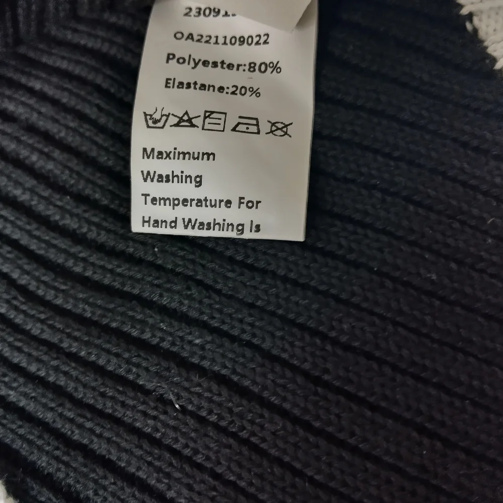 Commense Black and White Cowl Turtleneck Sweater with Wavy Stripe - Picture 6 of 6